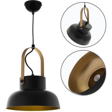 Suspensão GUIMAR 1xE27 Alt.Reg.xD.23cm preto/dourado