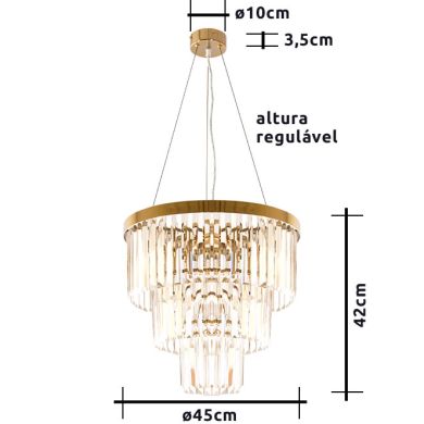 Lámpara de techo OLFUS 5xE14 A.42xD.45cm c/cristales transparentes y chapa dorada