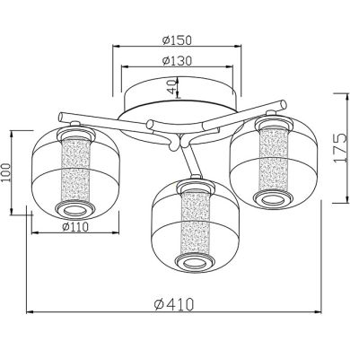 Plafond MALVINA 3x5W LED 900lm 4000K Alt.17,5xD.41cm metal+vidro cromado