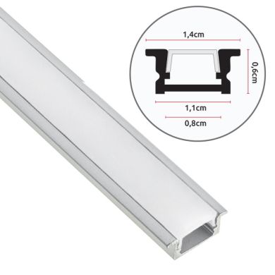 Perfil con alas para tira de LED blanco, difusor opalino (para empotrar) An14x Al.6,45mm