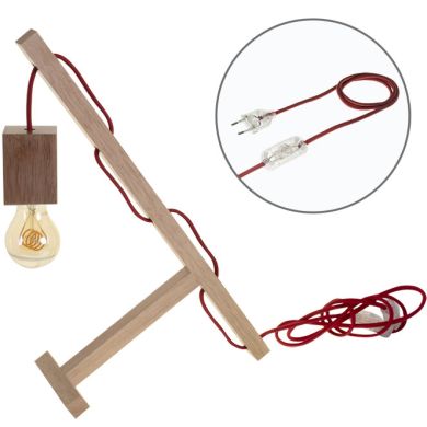 Candeeiro de mesa BASIC 1xE27 C.12xL.27xAlt.39cm madeira vermelho/madeira natural