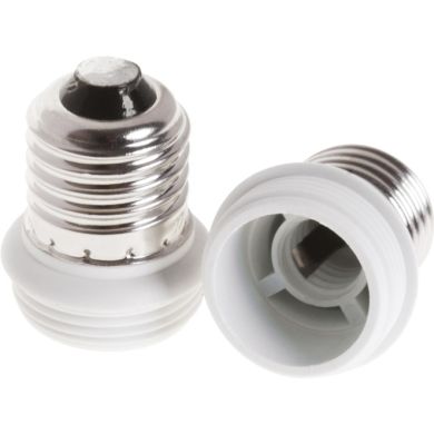 Plastic white plug adapter E14 bulb to E27 bulb, in plastic 5x5x4,7cm