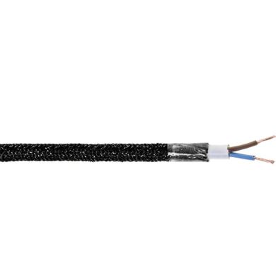 Cable eléctrico cubierto con tela redonda flexible H03VV-F 2x0,75 D.6.2mm negro brillante TO461