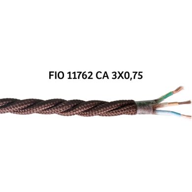 Twisted fabric covered electrical cable H05V2-K FRRTX 3x0,75 D.6.4mm brown TR11