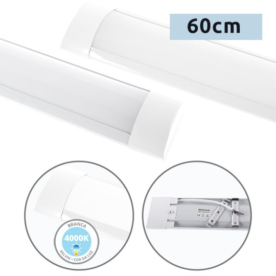 Régua ECOVISION BATTEN 60cm 1x18W LED 1260lm 4000K C.60xL.7,5xAlt.2,5cm branco