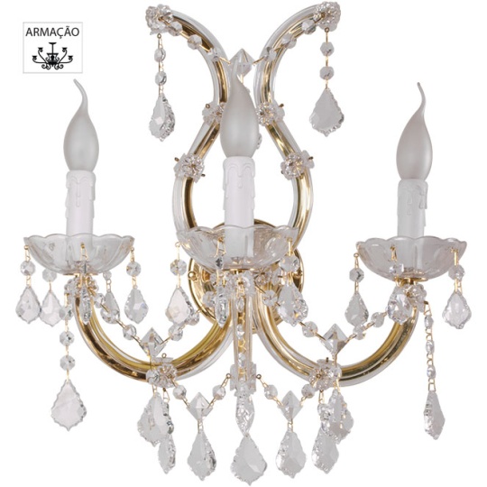 Wall lamp M.TERESA 3xE14 spray painted gold (frame only without crystal pieces)