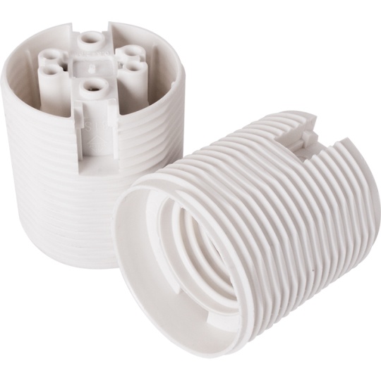Portalámparas E27 termoplastico blanco 2 piezas liso roscado