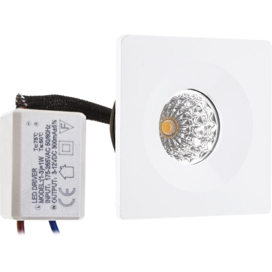 Foco de encastrar CENTIMO quadrado fixo 1x1W LED 65lm 4000K C.4,6xL.4,6xAlt.0,3cm branco