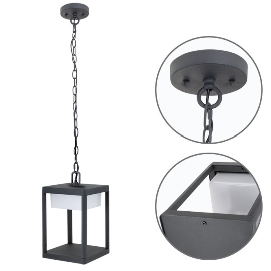 Suspensão COUSTEAU IP44 1x9W LED 900lm 4000K C.18xL.18xAlt.Reg.cm cinzento