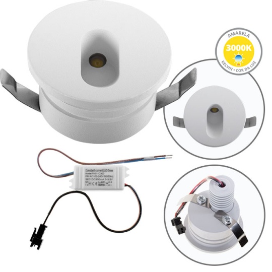 Foco de encastrar DIRAME redondo fixo IP65 1W LED 60lm 3000K Alt.0,4xD.4,5 branco