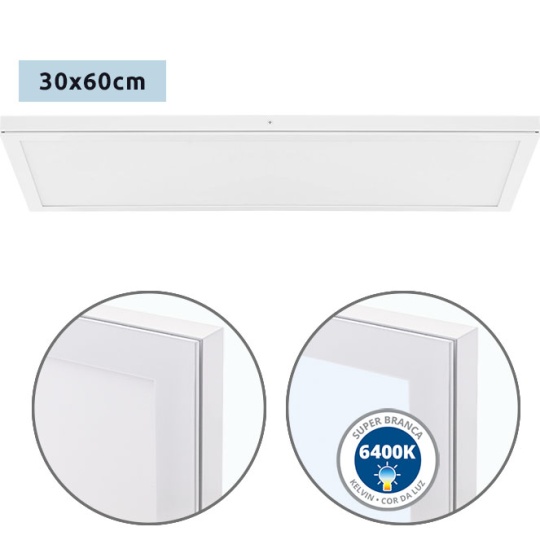 Panel superficie VOLTAIRE 30x60 36W LED 2880lm 6400K 120° C.60xL.30xA.2,3cm Blanco