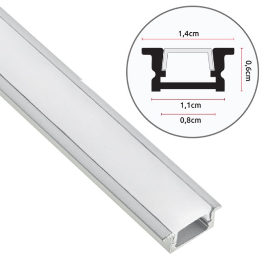 Perfil con alas para tira de LED blanco, difusor opalino (para empotrar) An14x Al.6,45mm