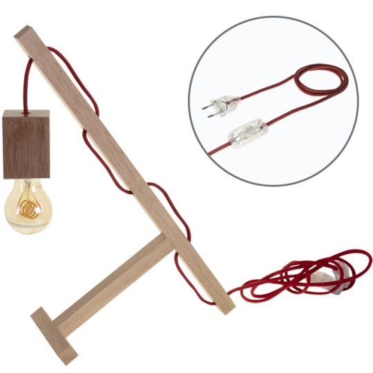 Candeeiro de mesa BASIC 1xE27 C.12xL.27xAlt.39cm madeira vermelho/madeira natural