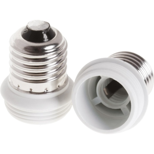Plastic white plug adapter E14 bulb to E27 bulb, in plastic 5x5x4,7cm