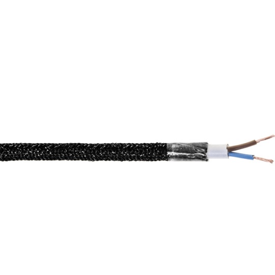 Cable eléctrico cubierto con tela redonda flexible H03VV-F 2x0,75 D.6.2mm negro brillante TO461