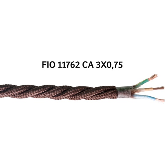 Twisted fabric covered electrical cable H05V2-K FRRTX 3x0,75 D.6.4mm brown TR11