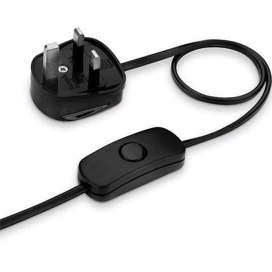 Cord-set with 2,0m black cable 2x0,75mm², black British (UK) plug and hand switch