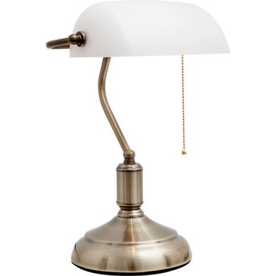 Candeeiro de mesa BANCARIO 1xE27 C.27xL.19xAlt.39cm níquel/branco