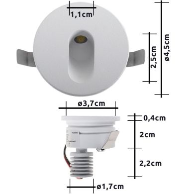 Downlight DIRAME round fixed 1W LED 60lm 3000K H.0,4xD.4,5 White