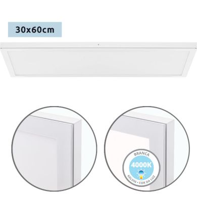 Painel de superfície VOLTAIRE 30x60 36W LED 2880lm 4000K 120° C.60xL.30xAlt.2,3cm branco