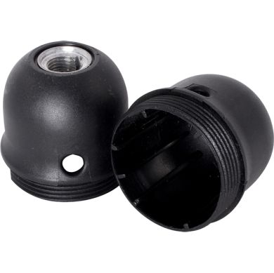 Black dome for E27 3-pc lampholder w/metal nipple M10, stem lock. screwand side hole, thermopl. resi
