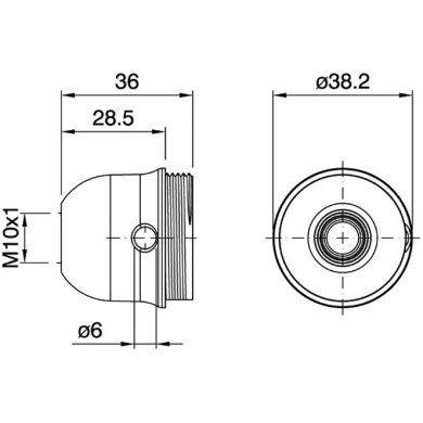 Black dome for E27 3-pc lampholder w/metal nipple M10, stem lock. screwand side hole, thermopl. resi