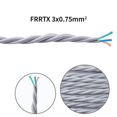 Cable eléctrico H05V2-K cubierto con tela torcida FRRTX 3x0,75 D.6.4mm plata