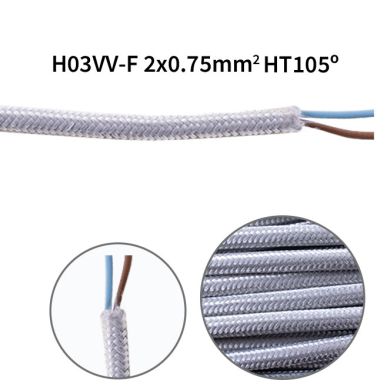 Flexible round fabric covered electrical cable H03VV-F 2x0,75 D.6.2mm silver TO69
