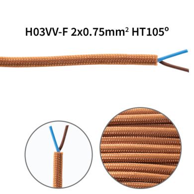 Flexible round fabric covered electrical cable H03VV-F 2x0,75 D.6.2mm whiskey TO77