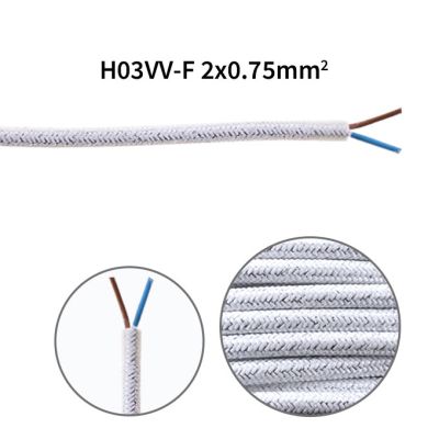 Cable eléctrico cubierto con tela redonda flexible H03VV-F 2x0,75 D.6.2mm blanco TO452