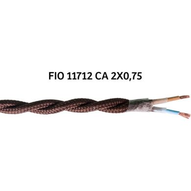 Twisted fabric covered electrical cable H05V2-K FRRTX 2x0,75 D.5.8mm brown TR11