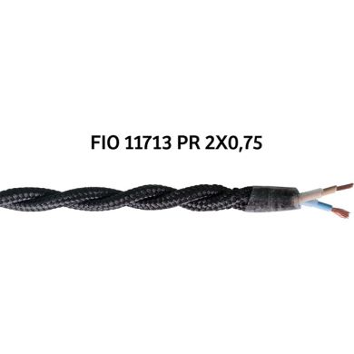 Cable eléctrico H05V2-K cubierto con tela torcida FRRTX 2x0,75 D.5.8mm negro TR12