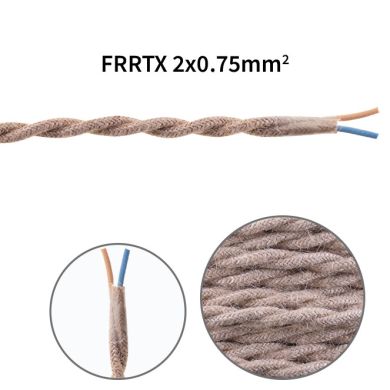 Cable eléctrico H05V2-K cubierto con tela torcida FRRTX 2x0,75 D.7.0mm yute TR415