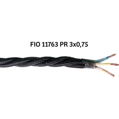 Twisted fabric covered electrical cable H05V2-K FRRTX 3x0,75 D.6.4mm black TR12