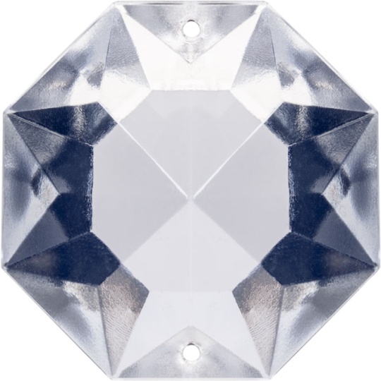 Glass octagon stone D.2cm 2 holes transparent (Box)