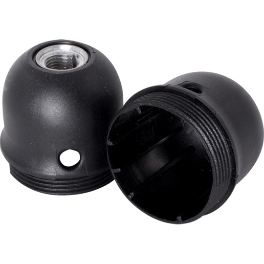 Black dome for E27 3-pc lampholder w/metal nipple M10, stem lock. screwand side hole, thermopl. resi