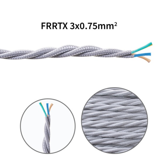 Cable eléctrico H05V2-K cubierto con tela torcida FRRTX 3x0,75 D.6.4mm plata