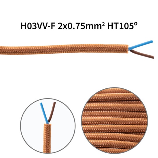 Flexible round fabric covered electrical cable H03VV-F 2x0,75 D.6.2mm whiskey TO77