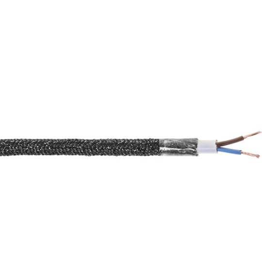 Flexible round fabric covered electrical cable H03VV-F 2x0,75 D.6.2mm lamé grey TO455
