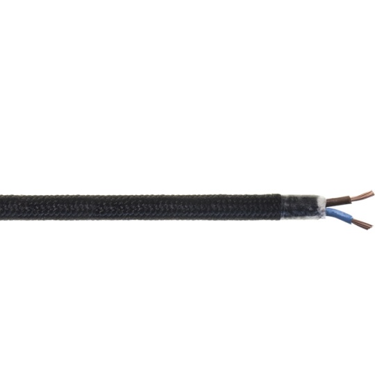 Cable eléctrico cubierto con tela redonda flexible H03VV-F 2x0,75 D.6.8mm negro TO414