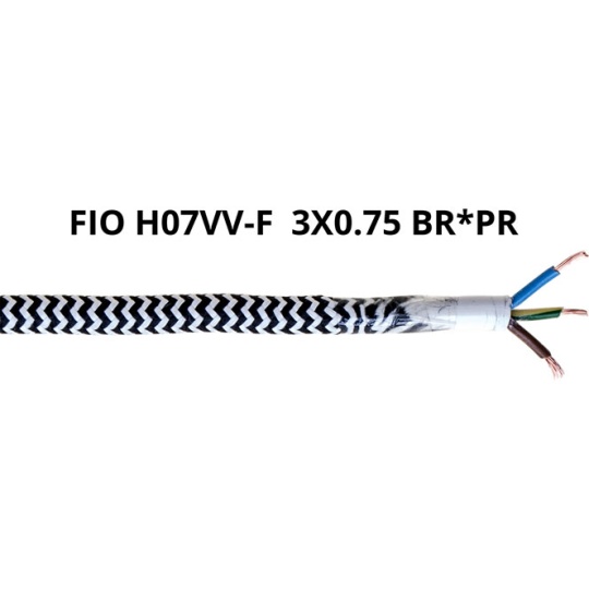 Cable eléctrico cubierto con tela redonda flexible H03VV-F 3x0,75 D.6.4mm negro/blanco TO112