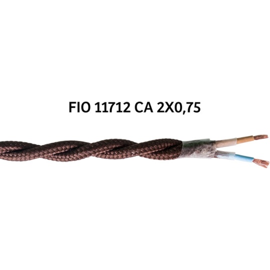 Twisted fabric covered electrical cable H05V2-K FRRTX 2x0,75 D.5.8mm brown TR11