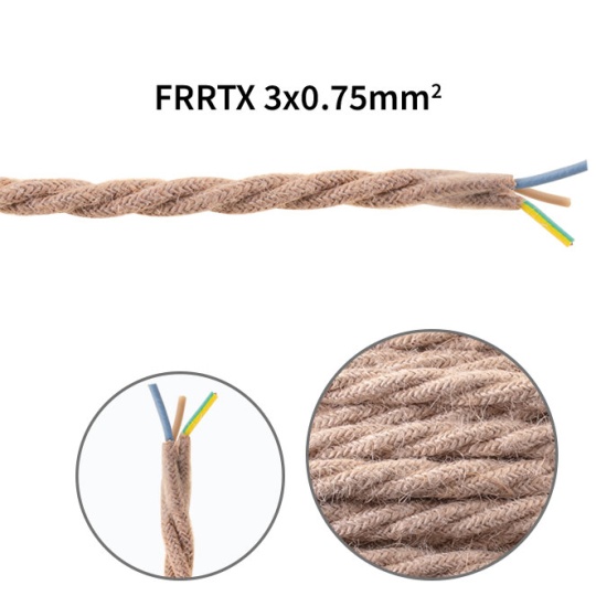 Twisted fabric covered electrical cable H05V2-K FRRTX 3x0,75 D.7.8mm jute TR415